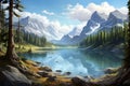 Reflective Alpine Lake Scenery. Generative AI Royalty Free Stock Photo