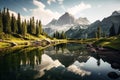 Reflective Alpine Lake Scenery. Generative AI Royalty Free Stock Photo