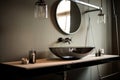 Reflective Bathroom sink mirror design. Generate Ai Royalty Free Stock Photo