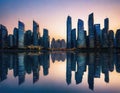 Reflective business low angle view of skyscrapers in sunny Business wallpaper with modern with mirrored