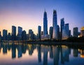 Reflective business low angle view of skyscrapers in sunny Business wallpaper with modern with mirrored