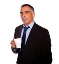 Reflective charming man with a white mug Royalty Free Stock Photo