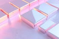 A reflective chrome surface features a subtle pink neon grid pattern, creating an atmospheric vibe. The composition Royalty Free Stock Photo
