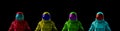 Reflective colorful astronauts on black background 3d render