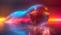 A reflective disco ball casting dynamic blue and red lights in a dark atmospheric setting Royalty Free Stock Photo