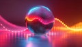 A reflective disco ball casting dynamic blue and red lights in a dark atmospheric setting Royalty Free Stock Photo