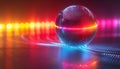 A reflective disco ball casting dynamic blue and red lights in a dark atmospheric setting Royalty Free Stock Photo