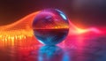 A reflective disco ball casting dynamic blue and red lights in a dark atmospheric setting Royalty Free Stock Photo