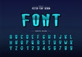 Reflective font and cartoon alphabet vector, Gradient tall typeface letter and number design