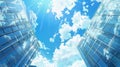 Reflective glass skyscrapers against a blue sky with clouds, Modern office buildings banner. Ai Generated Royalty Free Stock Photo