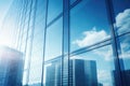 Reflective glass skyscrapers and business office buildings with blue sky in the background Royalty Free Stock Photo