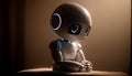 Reflective humanoid robot sitting on a couch