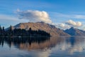 Reflective landscape looking out from Queenstown harbour Royalty Free Stock Photo