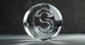 Reflective logo sphere on sleek surface