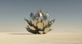 Reflective metal lotus blooming on a desert flat Royalty Free Stock Photo