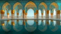 Reflective Mosque Architecture Stunning Teal And Gold
