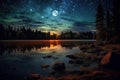 Reflective Night landscape lake. Generate Ai Royalty Free Stock Photo