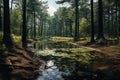 Reflective Pond calm forest water. Generate Ai Royalty Free Stock Photo