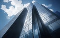 Reflective skyscrapers, business office buildings. Low angle photography of glass curtain wall details of high-rise buildings.