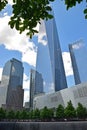 Ground Zero 9/11 Memorial North Pool with skyscraper Freedom Tower & 200 Vesey Street buildings Royalty Free Stock Photo