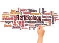 Reflexology word cloud and hand writing concept Royalty Free Stock Photo