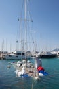 Refloating yacht in the port of Montenegro Royalty Free Stock Photo