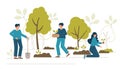 Reforestation concept. Forest restoration, reforestation planting trees, environment day