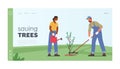 Reforestation, Forest Restoration, Planting, Saving Trees Landing Page Template. Volunteers Care and Watering Plants