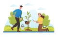 Reforestation. Humans planting trees