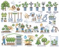 Reforestation preparation and tree planting work outline collection set