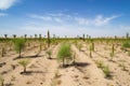 reforestation project in a desert landscape, with the goal of restoring ecosystem balance