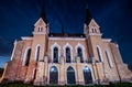 Reformed church building by night