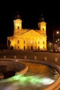 Reformed Great Church in night Debrecen, Hungary Royalty Free Stock Photo