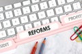 Reforms concept. Folder Register on Background of Computer Keyboard Royalty Free Stock Photo