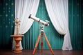 refracting telescope presented with a planetarium backdrop