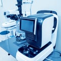 Refractometry and keratometry. Refraction test. Modern Optometry equipment. Royalty Free Stock Photo