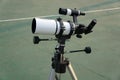 Refractor telescope. Astronomical telescope, device instrument for land lunar or planetary observation of distant object. Royalty Free Stock Photo