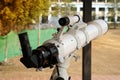 Refractor telescope, Optical telescope, device instrument for land lunar or planetary observation of distant object Royalty Free Stock Photo