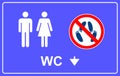 Refrain from sexual relations in the toilet. Bathroom sign no sex. Direction arrow.