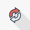 Refresh Arrows, sync, exchange thin line flat color icon. Linear vector symbol. Colorful long shadow design.