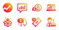 Refresh bitcoin, Pay and Rejected payment icons set. Analytical chat, Loyalty program and Audit signs. Vector