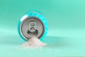 Refresh drink can pouring sugar stream in sweet and calories content of soda and energy drinks concept in unhealthy nutrition and Royalty Free Stock Photo