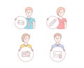 Refresh mail, Engineering documentation and Pencil icons. Verified mail sign. New e-mail, Manual, Edit data. Vector