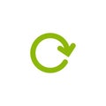 Refresh or repeat icon. green round rotation arrow isolated on white. Flat right turn icon