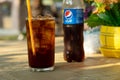 2019-01-29, Refresh Soda Water Pepsi on the Breakfast Table in the Morning. Bangkok Thailand