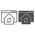 Refresh window line and solid icon. Browser with home silhouette update and synchronization. Website vector design