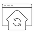 Refresh window thin line icon. Browser with home silhouette update and synchronization. Website vector design concept