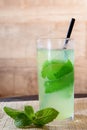 refreshing alcoholic drink with berries, ice vodka and gin, lemon peel served in glass cup on the counter on blurred background Royalty Free Stock Photo