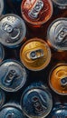 Refreshing array of chilled energy drink cans with condensation, realistic background