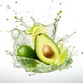 Refreshing Avocado And Lime Splash On White Background